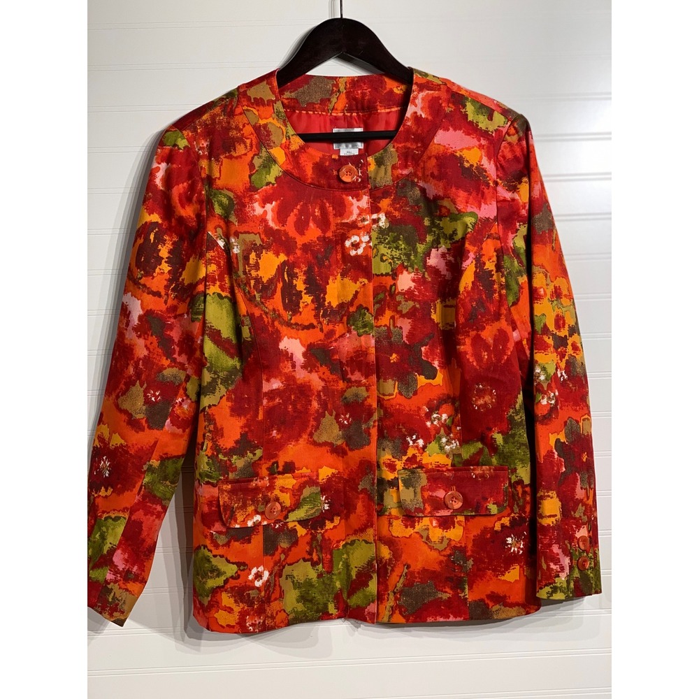Chico's Floral Print Cotton Blend‎ Blazer Jacket Career Colorful Size 2